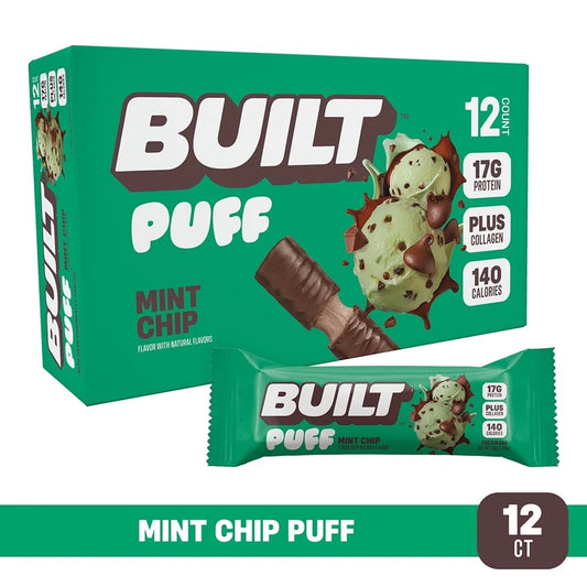 , Puff Protein Bars, Mint Chip, High Protein, Collagen, Gluten Free, 12 Count
