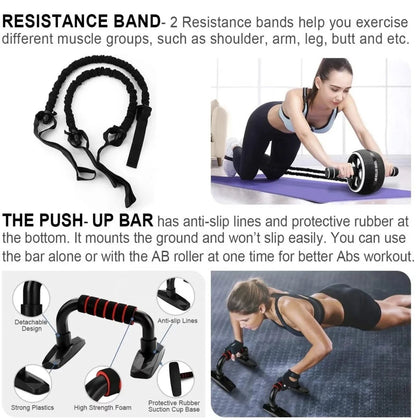 Ab Roller Wheel 17 in 1, Ab Wheel Workout Equipment Kit with Resistance Bands, Knee Mat, Jump Rope, Push - Up Bar, Ab Wheel Roller for Gym and Home Workout Unisex Abdominal Wheel for Core Strength BlackAb Roller Wheel 17 in 1, Ab Wheel Workout Equipment Kit with Resistance Bands, Knee Mat, Jump Rope, Push - Up Bar, Ab Wheel Roller for Gym and Home Workout Unisex Abdominal Wheel for Core Strength Black