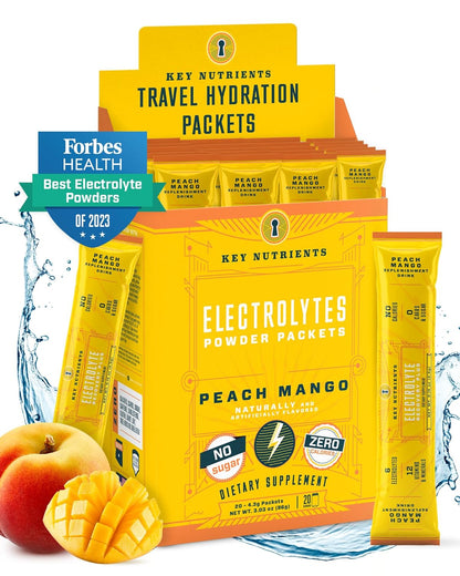 Electrolytes Powder Packets - Tropical Peach Mango 20 Pack Hydration Packets - Travel Hydration Powder - No Sugar, No Calories, Gluten Free - Made in USA