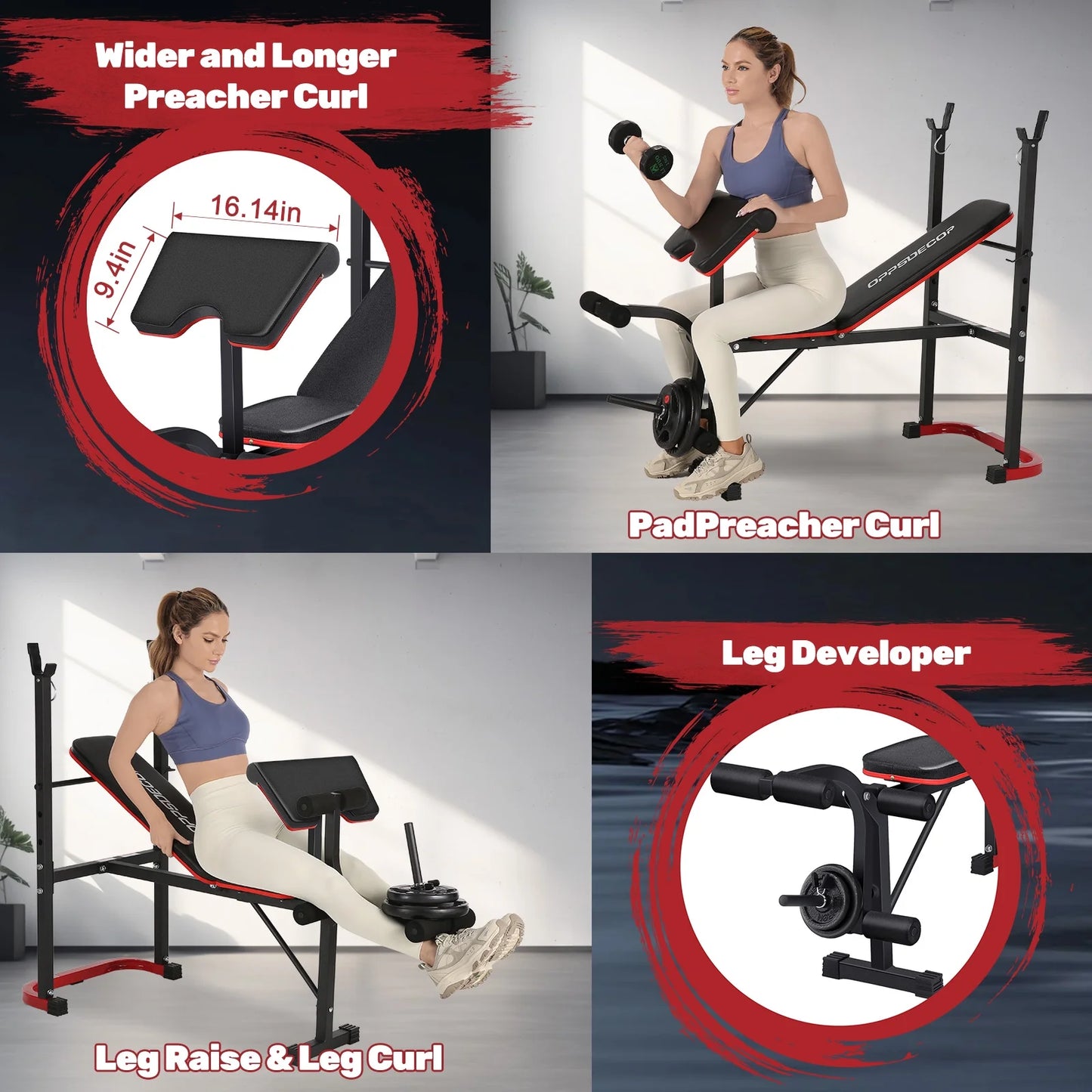 5-In-1 Weight Bench with Squat Rack, 660LBS Workout Bench Press Set with Preacher Curl Pad and Leg Developer, Adjustable Weight Bench for Home Gym Full-Body Workout Equipment