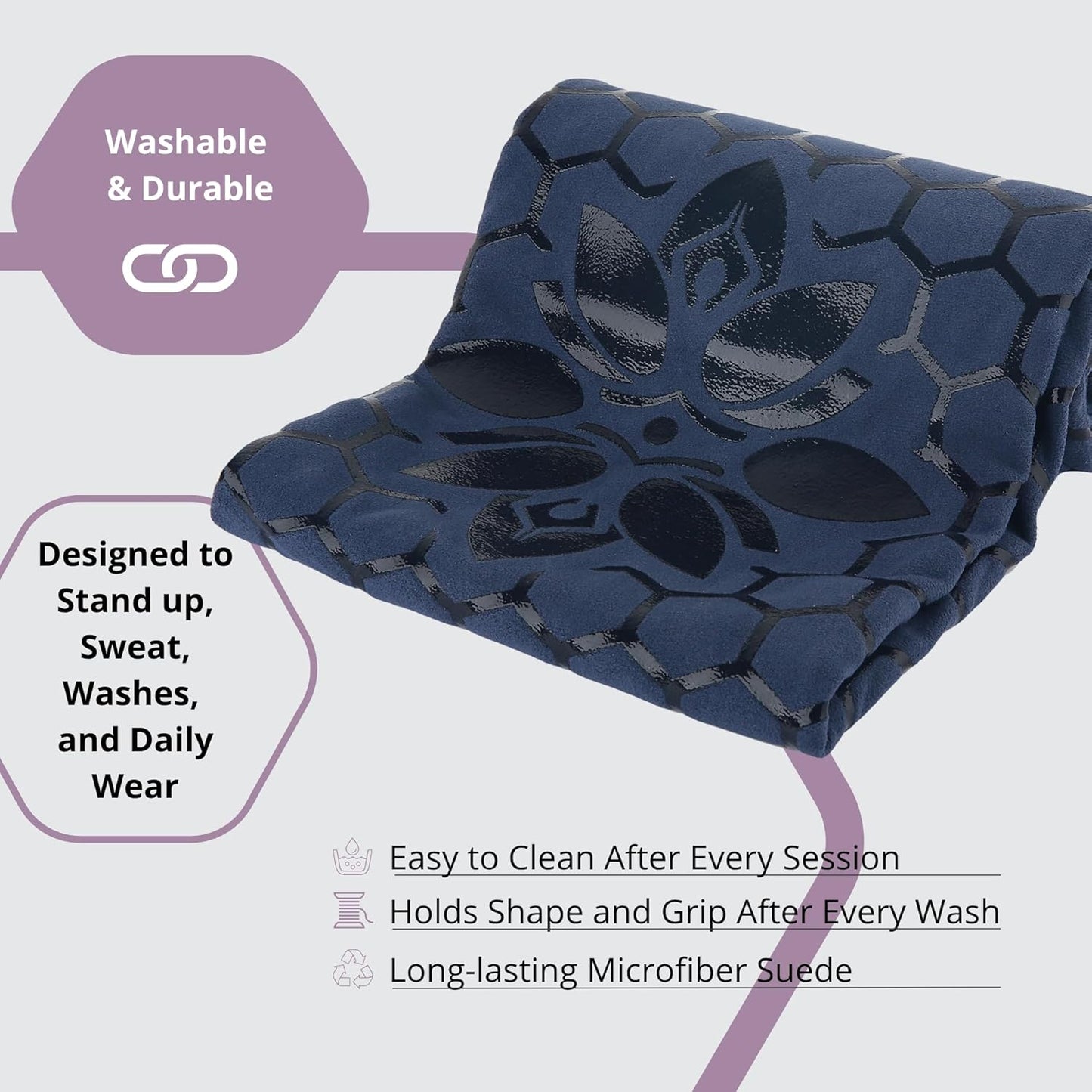 Non-Slip Hot Yoga Towel – Non-Slip Grip for Hot Yoga, Sweat Absorbent, Honeycomb Silicone Grip, Stays Flat – Ideal for Pilates, Travel, Washable & Lightweight - Dark Blue