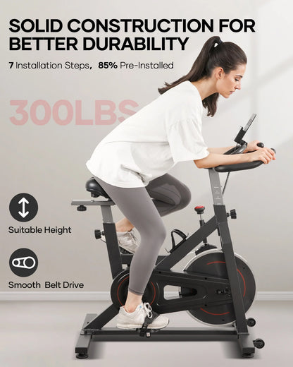 Exercise Bike Indoor Cycling Bike with 300Lbs Big Seat Cushion for Home Cardio Leg Workout