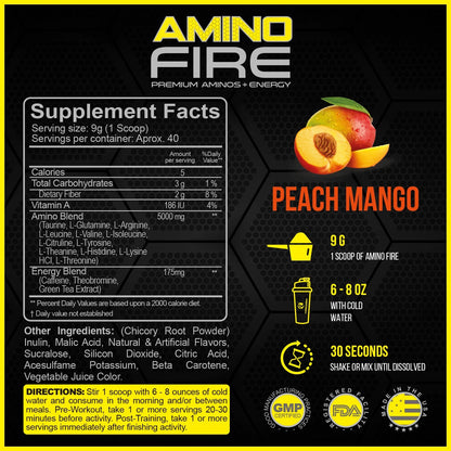 Amino Energy + BCAA Amino Acids - Energy | Focus | Endurance | Reaction | 40 Servings of Amazing Flavors | Amino Fire (Peach Mango)Amino Energy + BCAA Amino Acids - Energy | Focus | Endurance | Reaction | 40 Servings of Amazing Flavors | Amino Fire (Peach Mango)