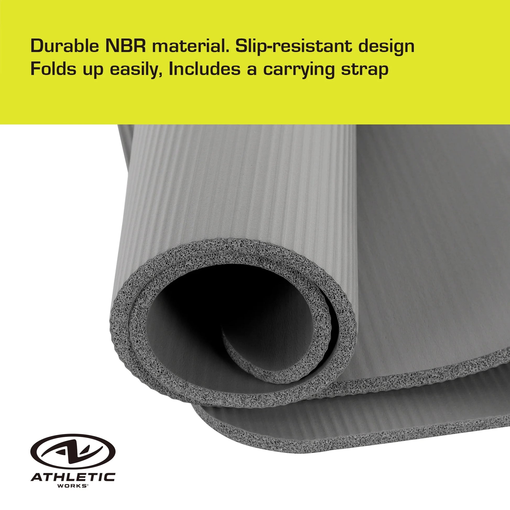 (3 Pack)  12Mm Fitness Mat, NBR Foam Gray Color, with Carry Strap, Size: 72Inx23.5Inx12Mm
