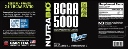 BCAA 5000 Powder - Vegan Fermented Bcaas - Supports Lean Muscle Growth, Recovery, Endurance - 60 Servings - Blue RaspberryBCAA 5000 Powder - Vegan Fermented Bcaas - Supports Lean Muscle Growth, Recovery, Endurance - 60 Servings - Blue Raspberry