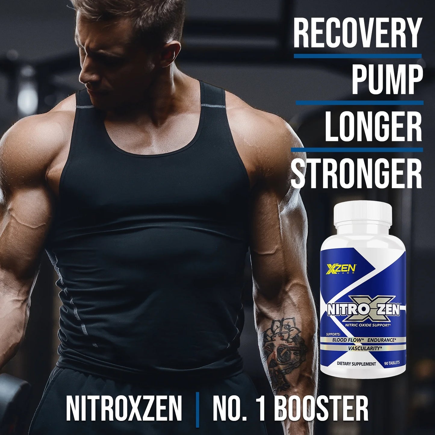 Nitro Nitric Oxide Booster, 90 Tablets - Supports Blood Flow, Pre-Workout