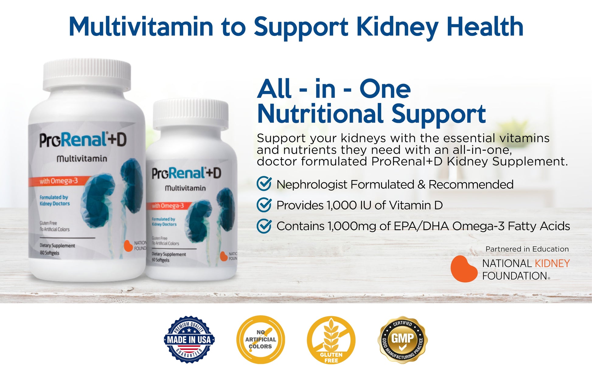 Prorenal+D with Omega-3 Fish Oil Kidney Multivitamin 90-Day Supply