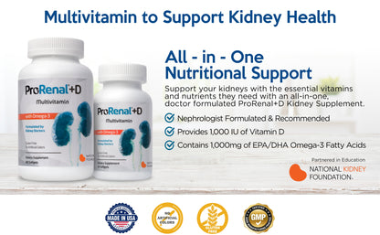 Prorenal+D with Omega-3 Fish Oil Kidney Multivitamin 90-Day Supply
