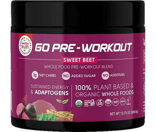 Go Pre-Workout Sweet Beet - Wholefood Pre-Workout Blend for Clean Sustained Energy with Adaptogens, 13.75 Oz