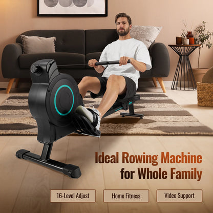 Rowing Machine Magnetic Cardio Exercise 350Lbs Capacity 16 Levels Adjustable Resistance for Home Training