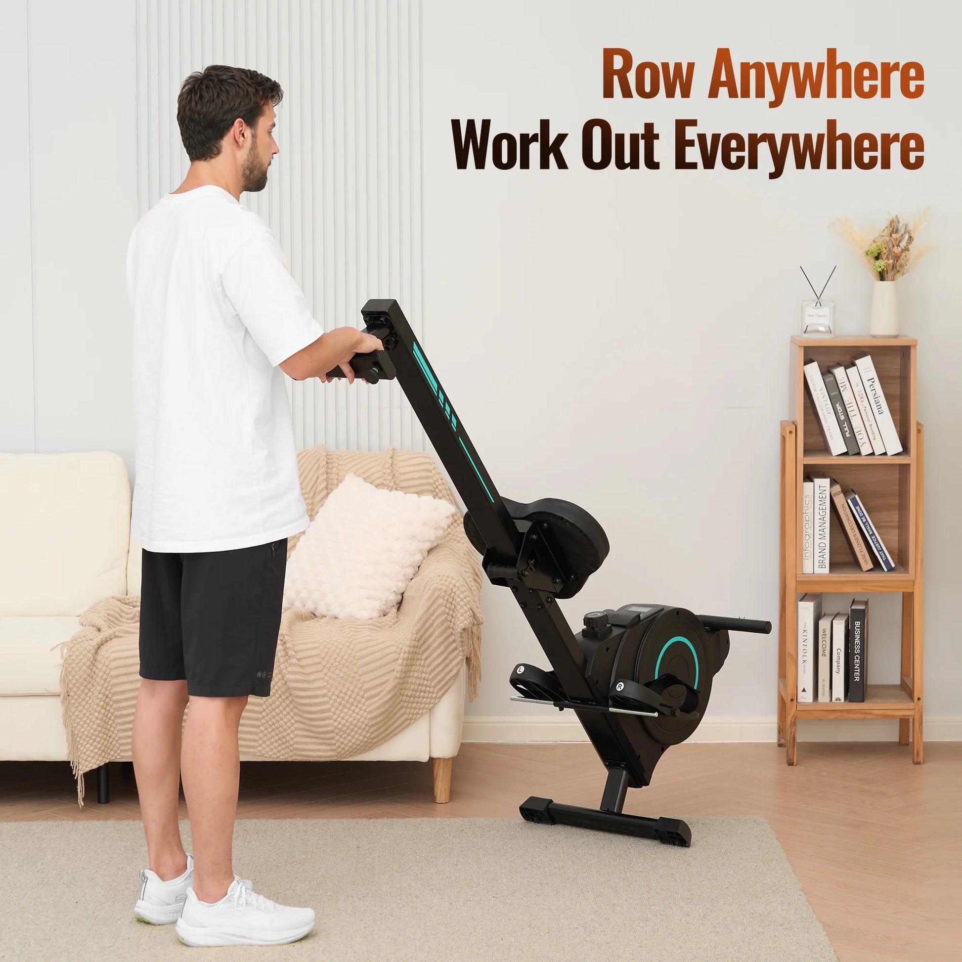 Rowing Machine Magnetic Cardio Exercise 350Lbs Capacity 16 Levels Adjustable Resistance for Home Training