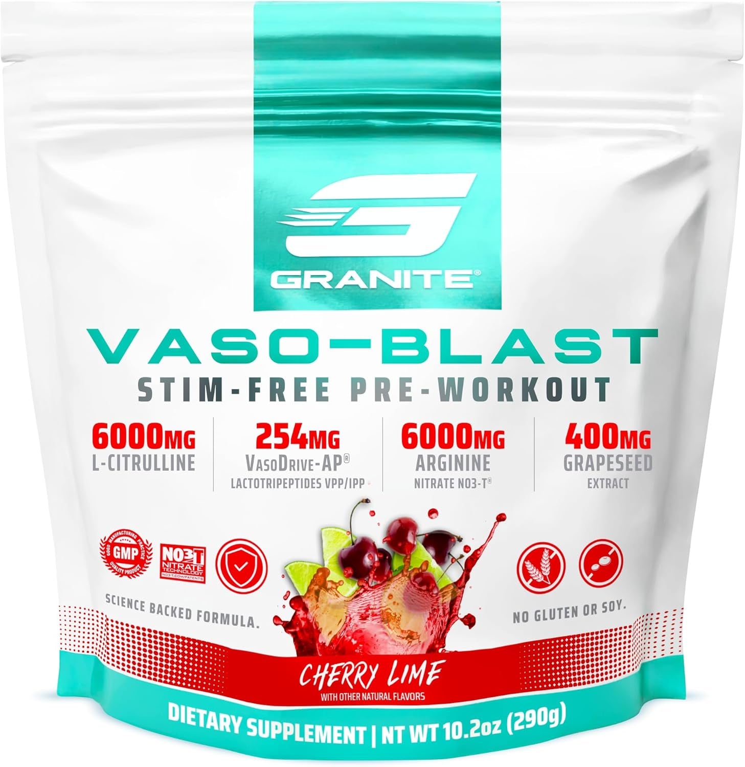 Vaso Blast, Cherry Lime Flavor, Stimulant-Free Pre Workout for Men & Women with Grapeseed Extract, Arginine Nitrite, & Vasodrive-Ap for Max Pump (20 Servings)