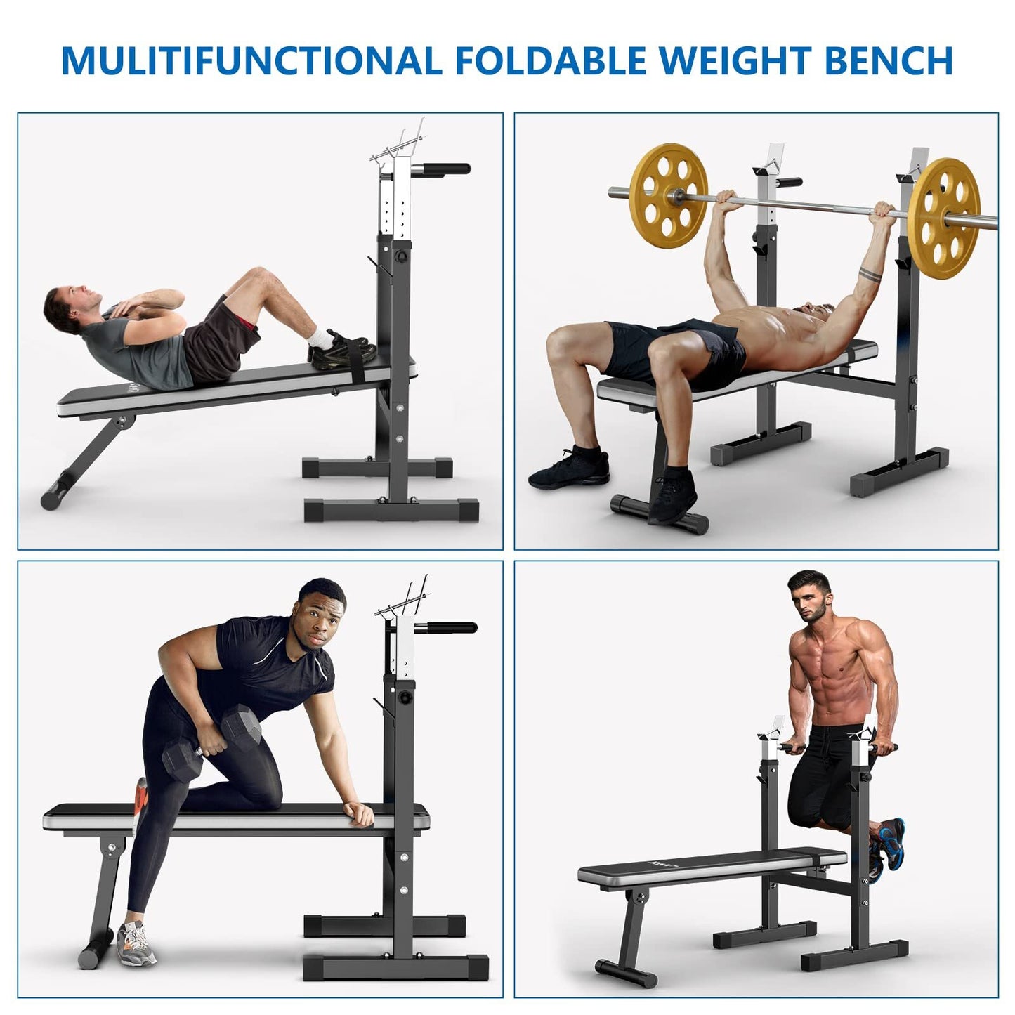 Adjustable Weight Bench Press with Squat Rack Folding Multi-Function Dip Station