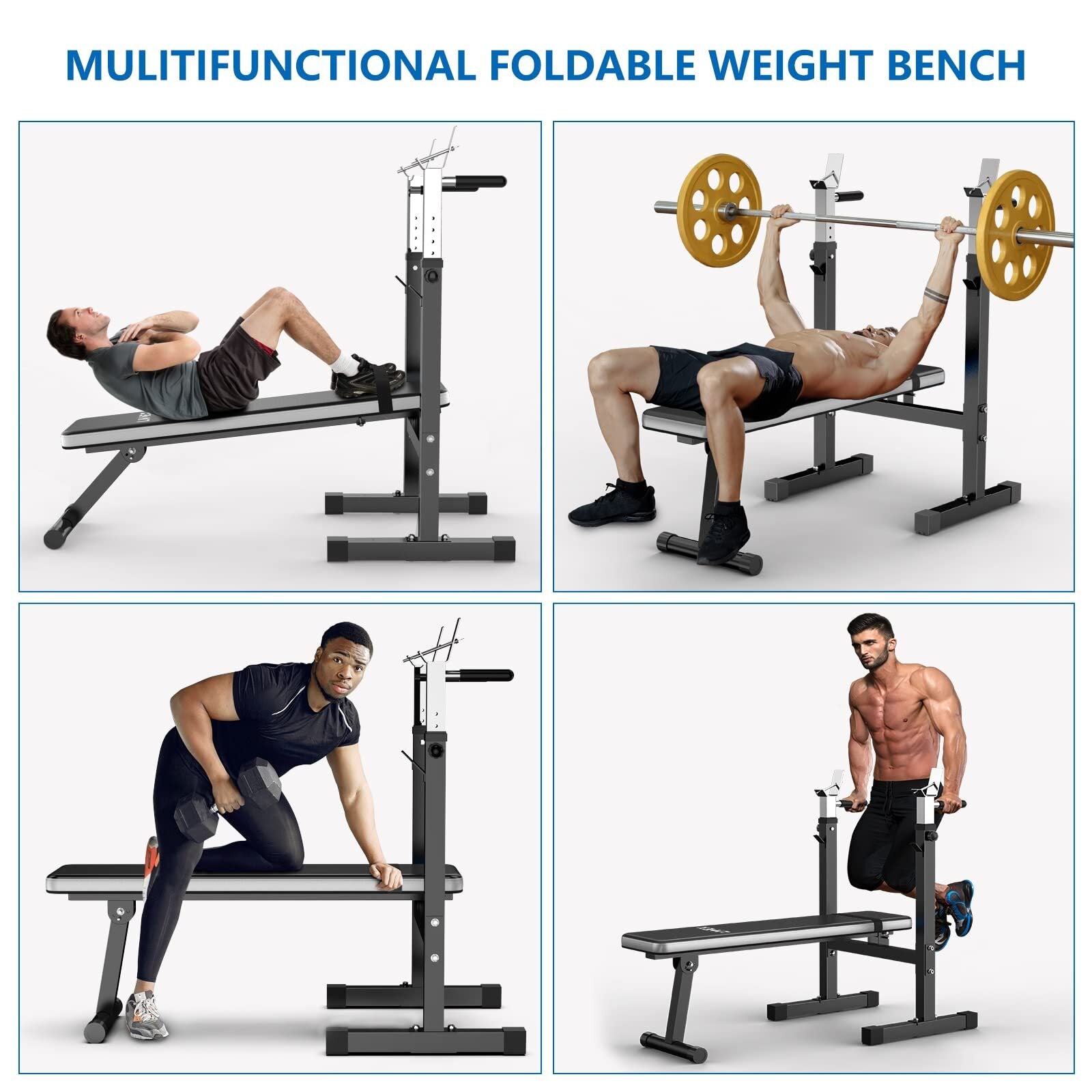 Adjustable Weight Bench Press with Squat Rack Folding Multi-Function Dip Station