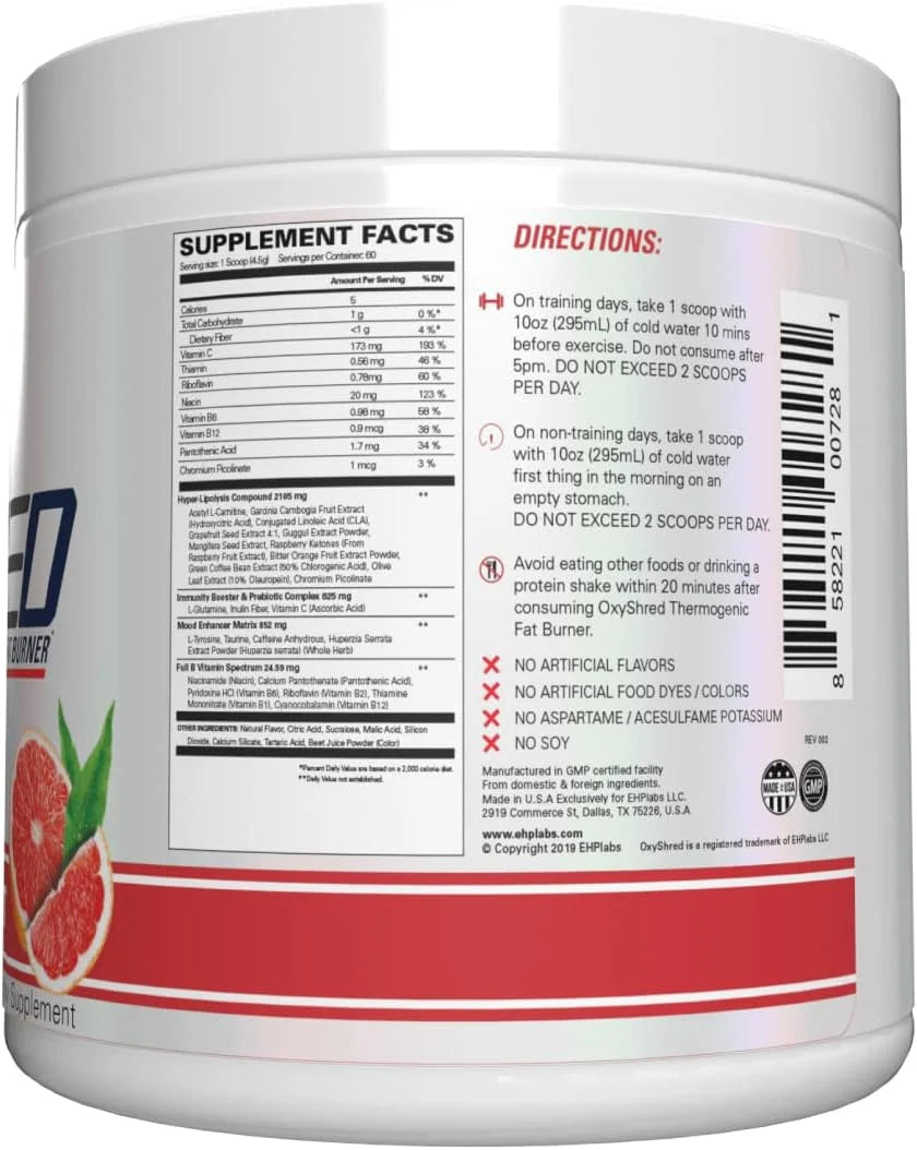 Oxyshred Pre Workout Powder - Preworkout Powder with L Glutamine & Acetyl L Carnitine, Energy Boost Drink - Pink Grapefruit, 60 Servings