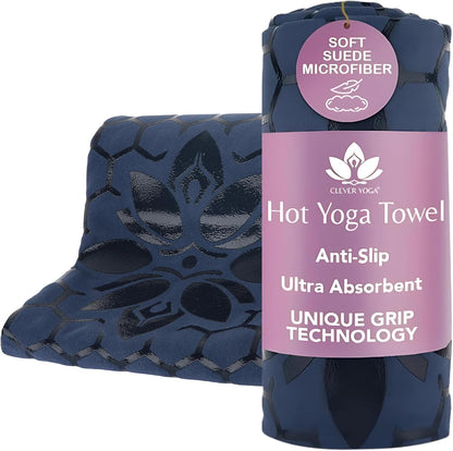 Non-Slip Hot Yoga Towel – Non-Slip Grip for Hot Yoga, Sweat Absorbent, Honeycomb Silicone Grip, Stays Flat – Ideal for Pilates, Travel, Washable & Lightweight - Dark Blue