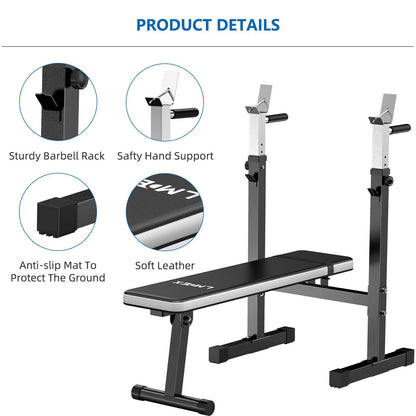 Adjustable Weight Bench Press with Squat Rack Folding Multi-Function Dip Station