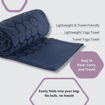 Non-Slip Hot Yoga Towel – Non-Slip Grip for Hot Yoga, Sweat Absorbent, Honeycomb Silicone Grip, Stays Flat – Ideal for Pilates, Travel, Washable & Lightweight - Dark Blue
