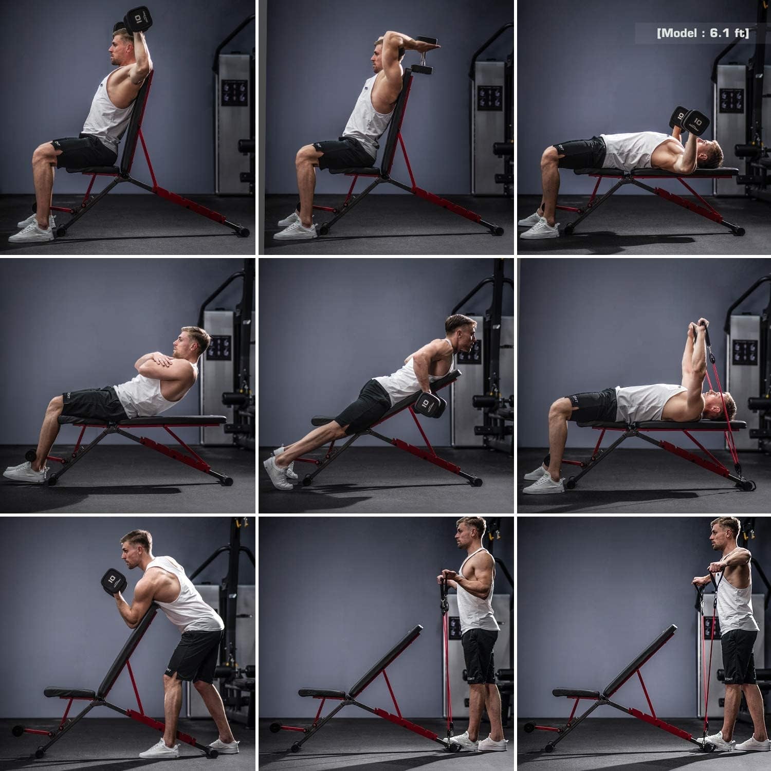 Adjustable Weight Bench, Folding Weight Lifting Bench, Workout Benches for Home, Incline/Decline Bench for Full Body Workout, Strength Training Benches, Gym Bench with Fitness Resistance Bands