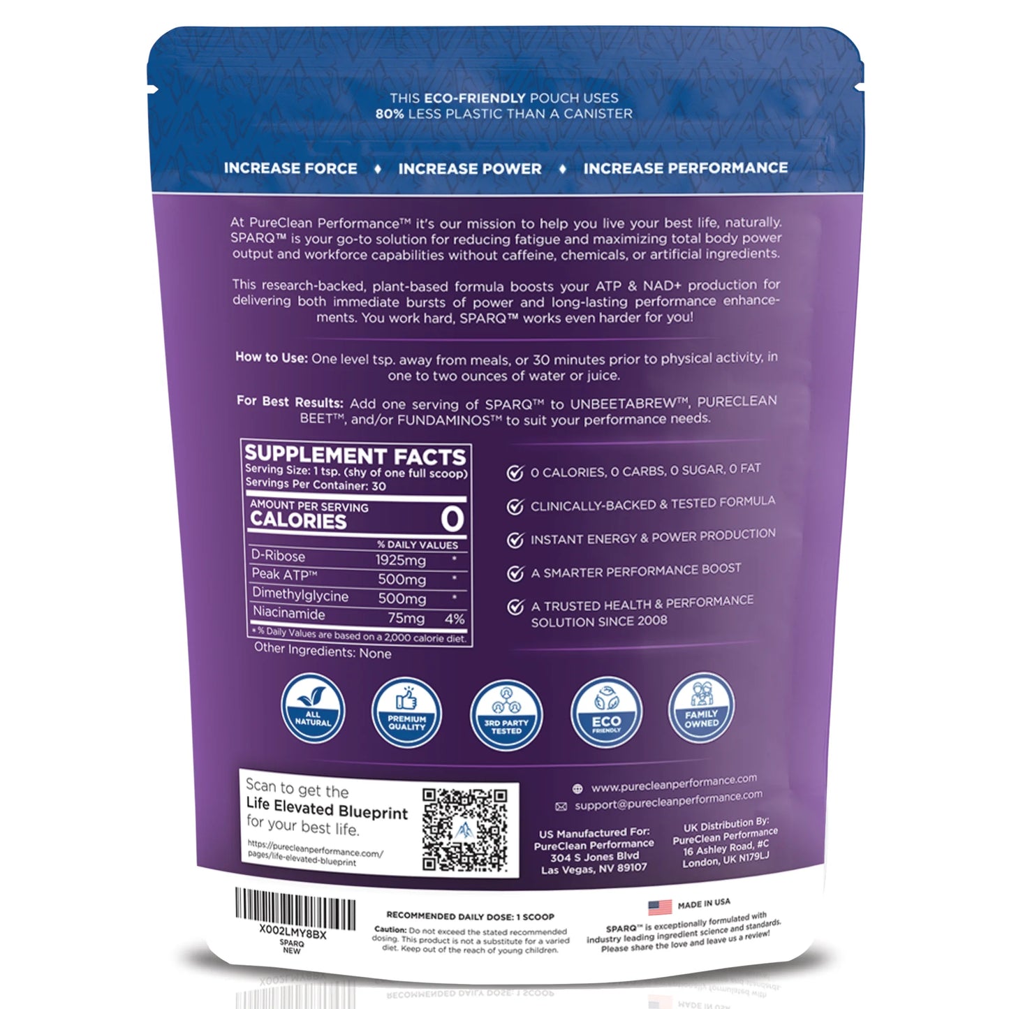 SPARQ Peak ATP Power & Performance Booster – 500Mg ATP, D-Ribose, DMG & NAD+ – Boosts Muscle Mass, Energy, Stamina, Strength & Recovery – Caffeine-Free Pre-Workout Powder