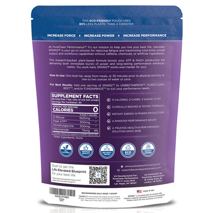 SPARQ Peak ATP Power & Performance Booster – 500Mg ATP, D-Ribose, DMG & NAD+ – Boosts Muscle Mass, Energy, Stamina, Strength & Recovery – Caffeine-Free Pre-Workout Powder