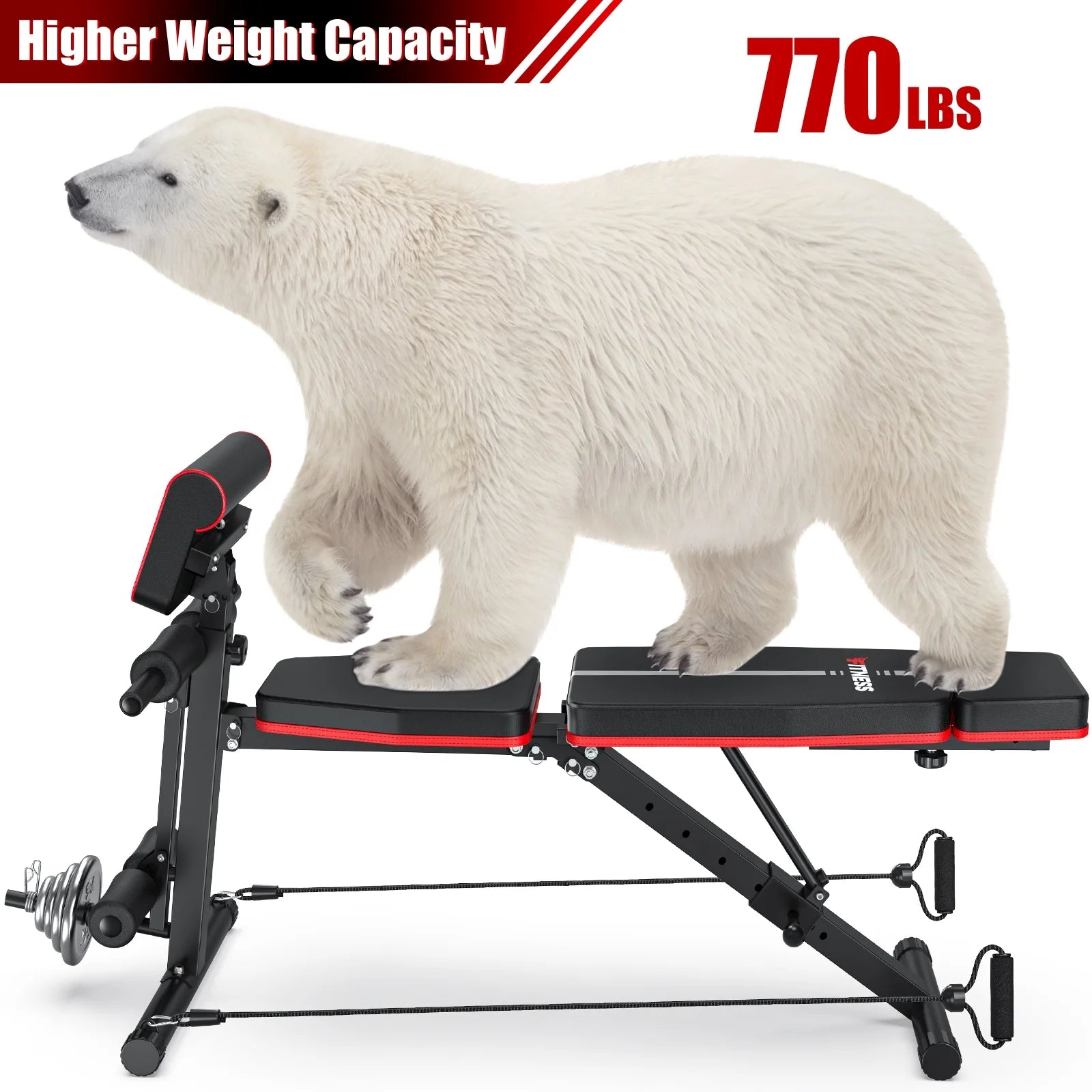 7 Positions Adjustable Weight Bench,With Extended Headrest and Leg Extension,Foldable Workout Olympic Weight Bench Press for Full Body Strength Training,Maximum Weight 770 Lbs.