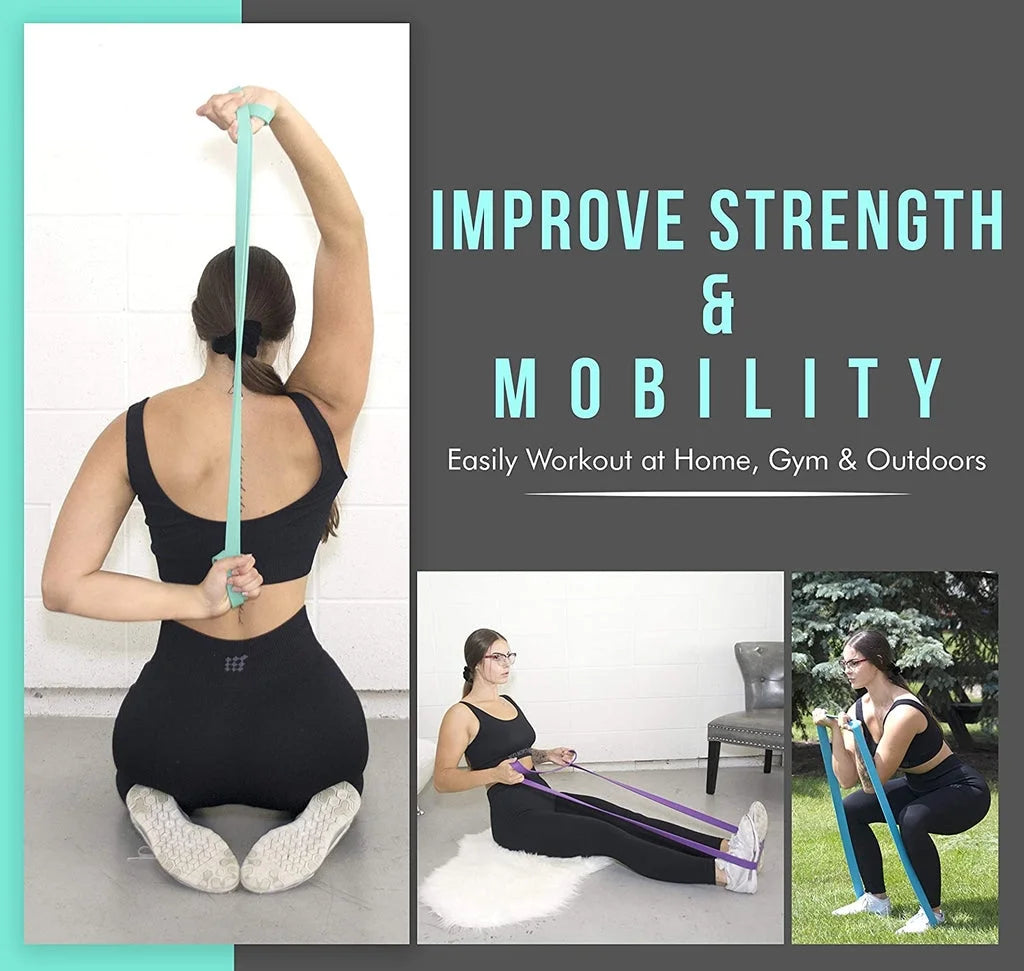 | Resistance Bands 4 Level Set | Durable Pull up Assist Mobility Bands | for Powerlifting, Stretching, Exercise, Fitness, Strength Training & Workout | Foam Handles & Door Mount Included