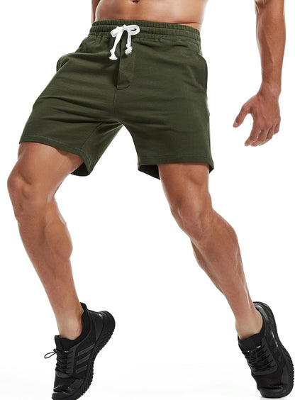 Mens Athletic Workout Shorts 5.5" Cotton Casual Shorts Elastic Waist Joggers Sports Sweat Shorts
