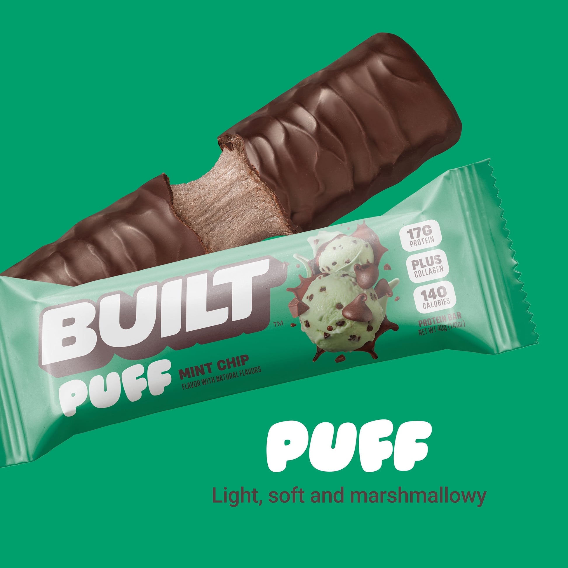 , Puff Protein Bars, Mint Chip, High Protein, Collagen, Gluten Free, 12 Count