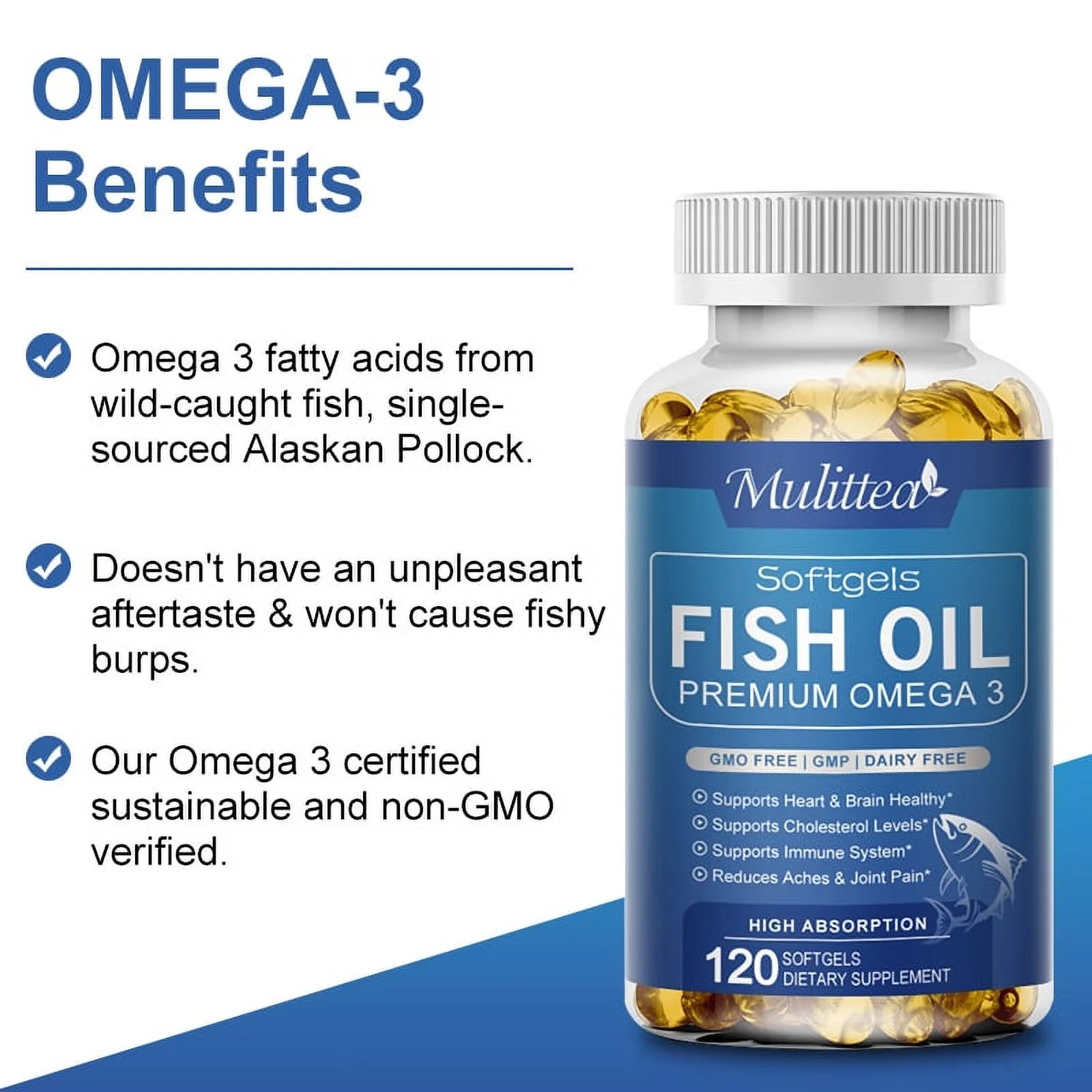 (3 Pack)Fish Oil Omega 3 Supplements - Supports Heart Health, 1000 Mg Fish Oil, Omega-3, EPA&DHA,120 Softgels
