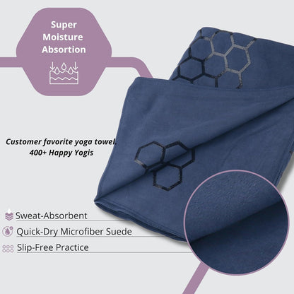 Non-Slip Hot Yoga Towel – Non-Slip Grip for Hot Yoga, Sweat Absorbent, Honeycomb Silicone Grip, Stays Flat – Ideal for Pilates, Travel, Washable & Lightweight - Dark Blue