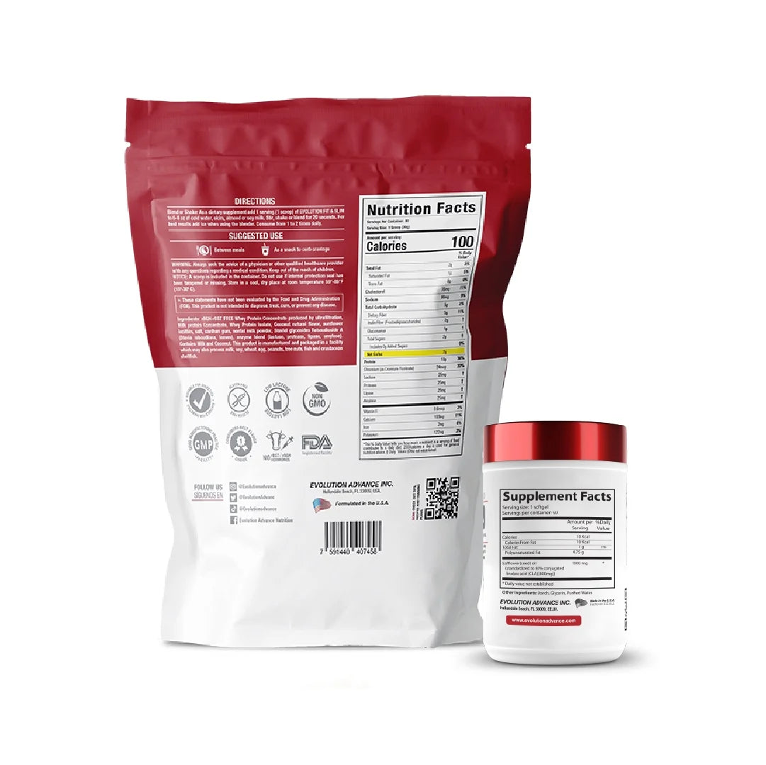 Nutrition 2 Pack: Conjugated Linoleic Acid CLA 90 Softgels + Fit & Slim Blend, Grass Fed Whey Protein with Glucomannan, Inulin Fiber, Keto Approved, Non GMO