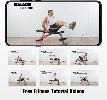 Adjustable Weight Bench, Folding Weight Lifting Bench, Workout Benches for Home, Incline/Decline Bench for Full Body Workout, Strength Training Benches, Gym Bench with Fitness Resistance Bands