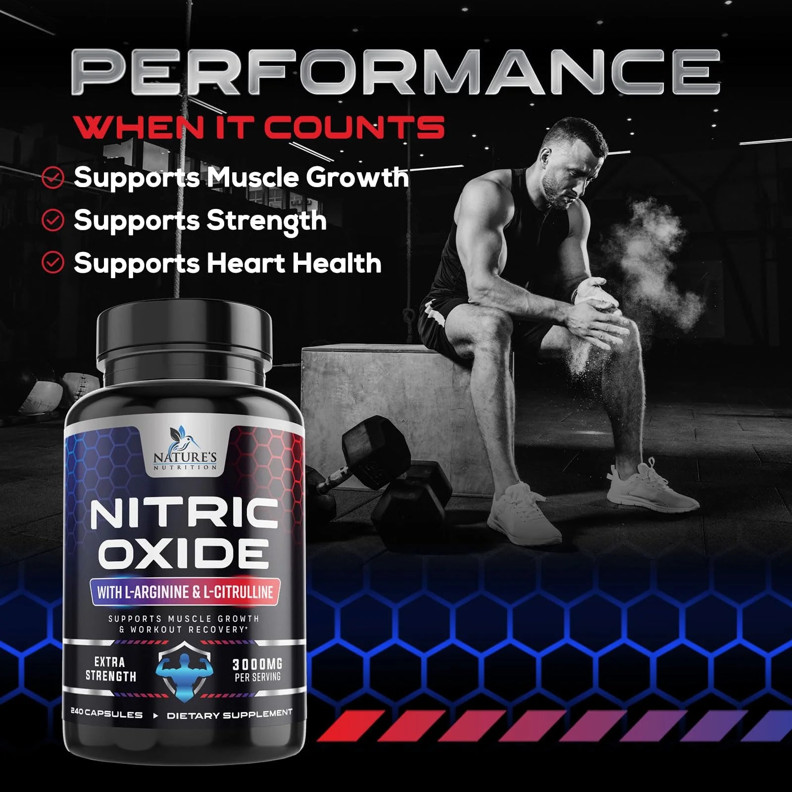 Nitric Oxide Booster Extra Strength 3000Mg - L Arginine 3X Strength Nitric Oxide Supplements for Men and Women, Citrulline, Supports Muscle, Heart Health & Energy Supplement, Non-Gmo - 240 Capsules
