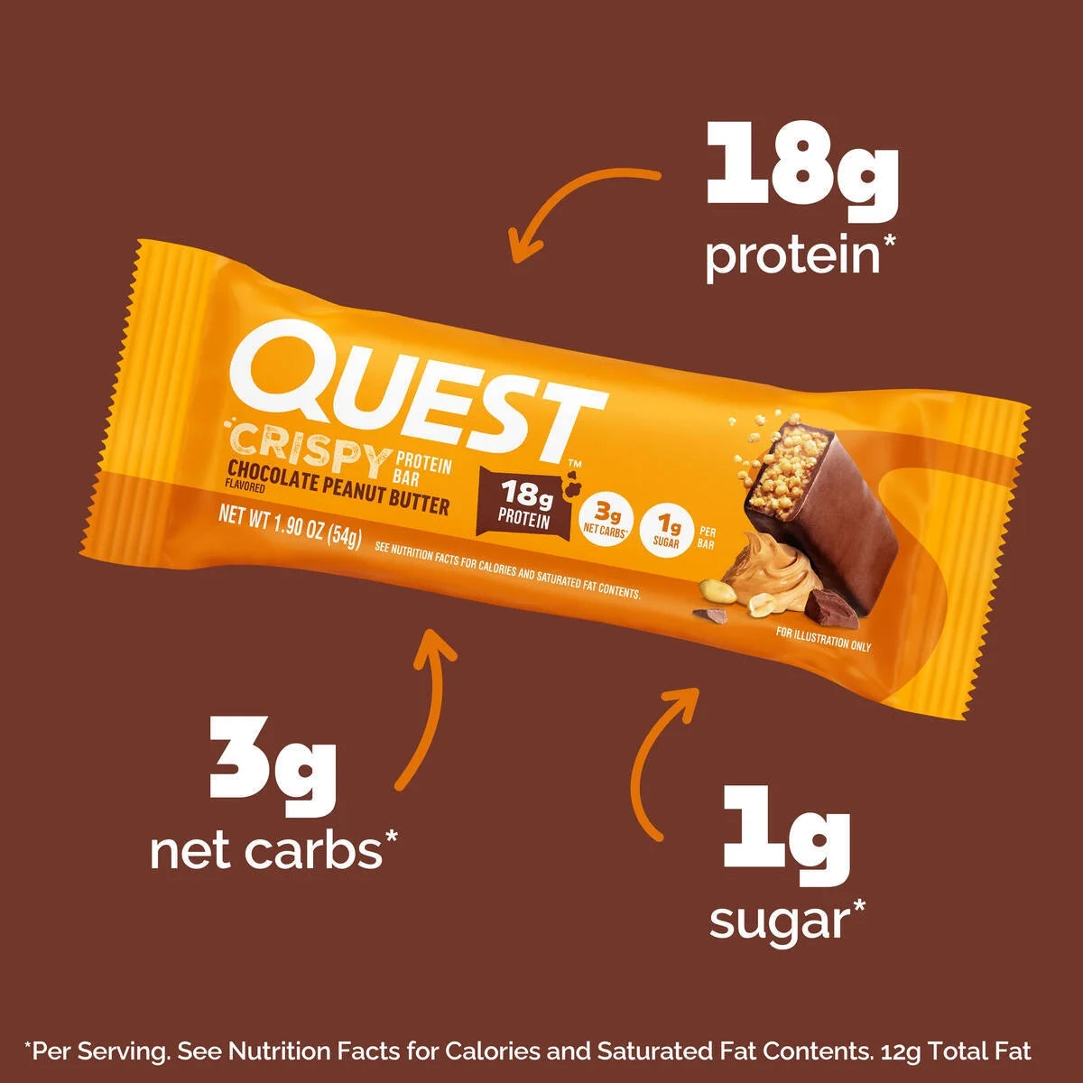 (6 Pack)  Crispy Protein Bar, Chocolate Peanut Butter, 18G Protein, Gluten Free, 4 Count