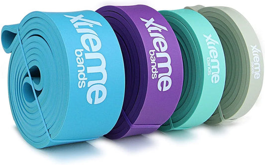 | Resistance Bands 4 Level Set | Durable Pull up Assist Mobility Bands | for Powerlifting, Stretching, Exercise, Fitness, Strength Training & Workout | Foam Handles & Door Mount Included