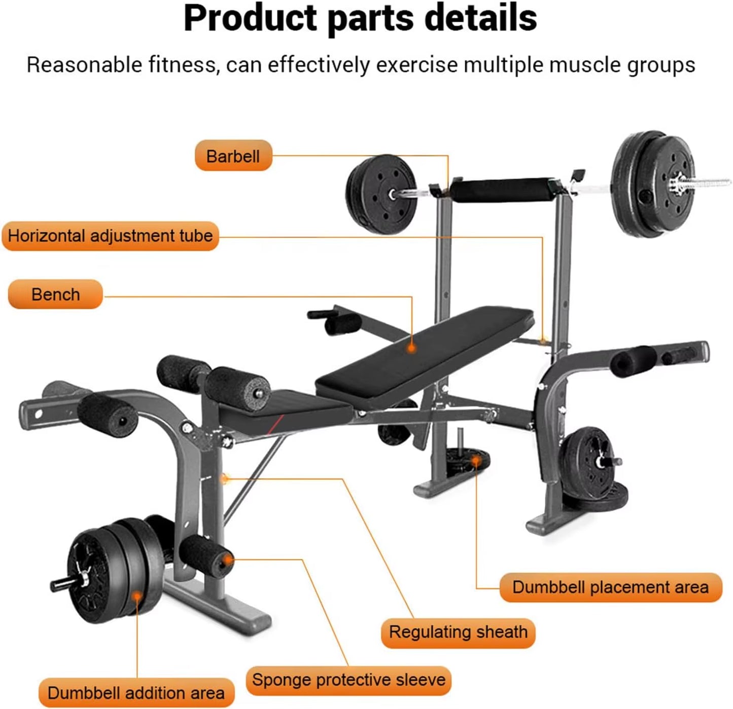 Standard Weight Bench Bench Press Set with Preacher Curl Pad and Leg Developer Weight Lifting Full-Body Workout Equipment for Ho