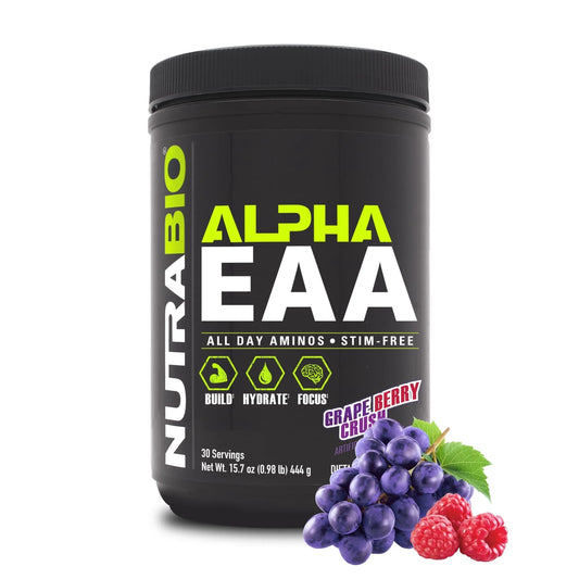 Alpha EAA - All-Day Aminos - Recovery, Energy, Focus, and Hydration Supplement - Full Spectrum EAA BCAA Matrix, Electrolytes, Nootropics, Coconut Water - 30 Servings - Grape Berry Crush