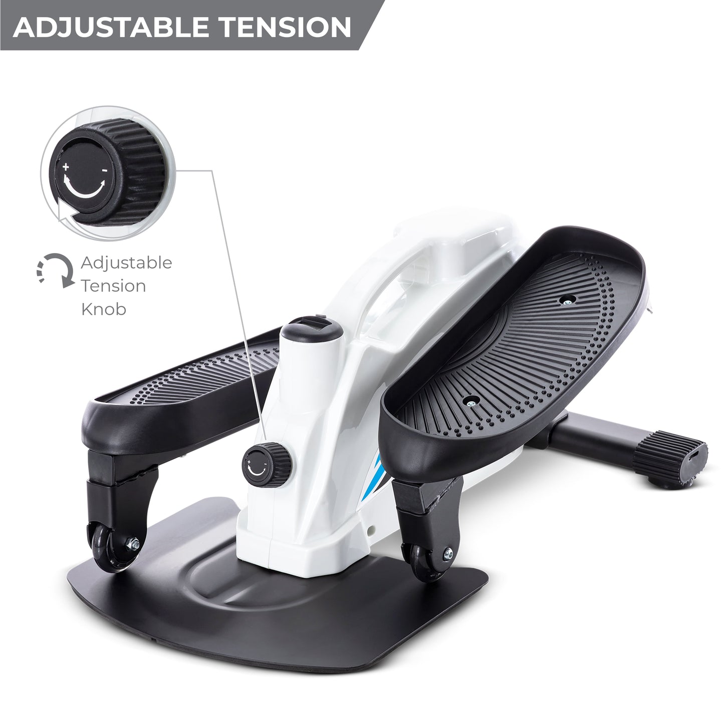 Compact Elliptical Fitness Stand up and Sit down Step Machine, Portable Mini Stepper Exercise, While Seated, Handle, Digital Readout, All the Equipment for a Great Workout in White and Black