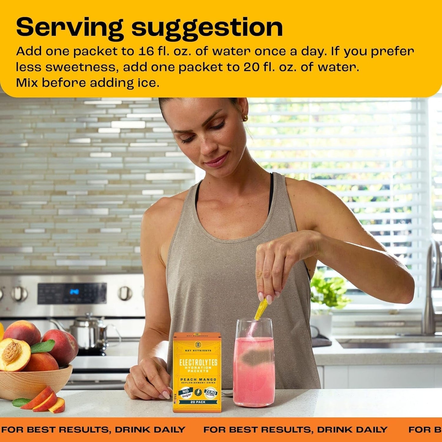 Electrolytes Powder Packets - Tropical Peach Mango 20 Pack Hydration Packets - Travel Hydration Powder - No Sugar, No Calories, Gluten Free - Made in USAElectrolytes Powder Packets - Tropical Peach Mango 20 Pack Hydration Packets - Travel Hydration Powder - No Sugar, No Calories, Gluten Free - Made in USA