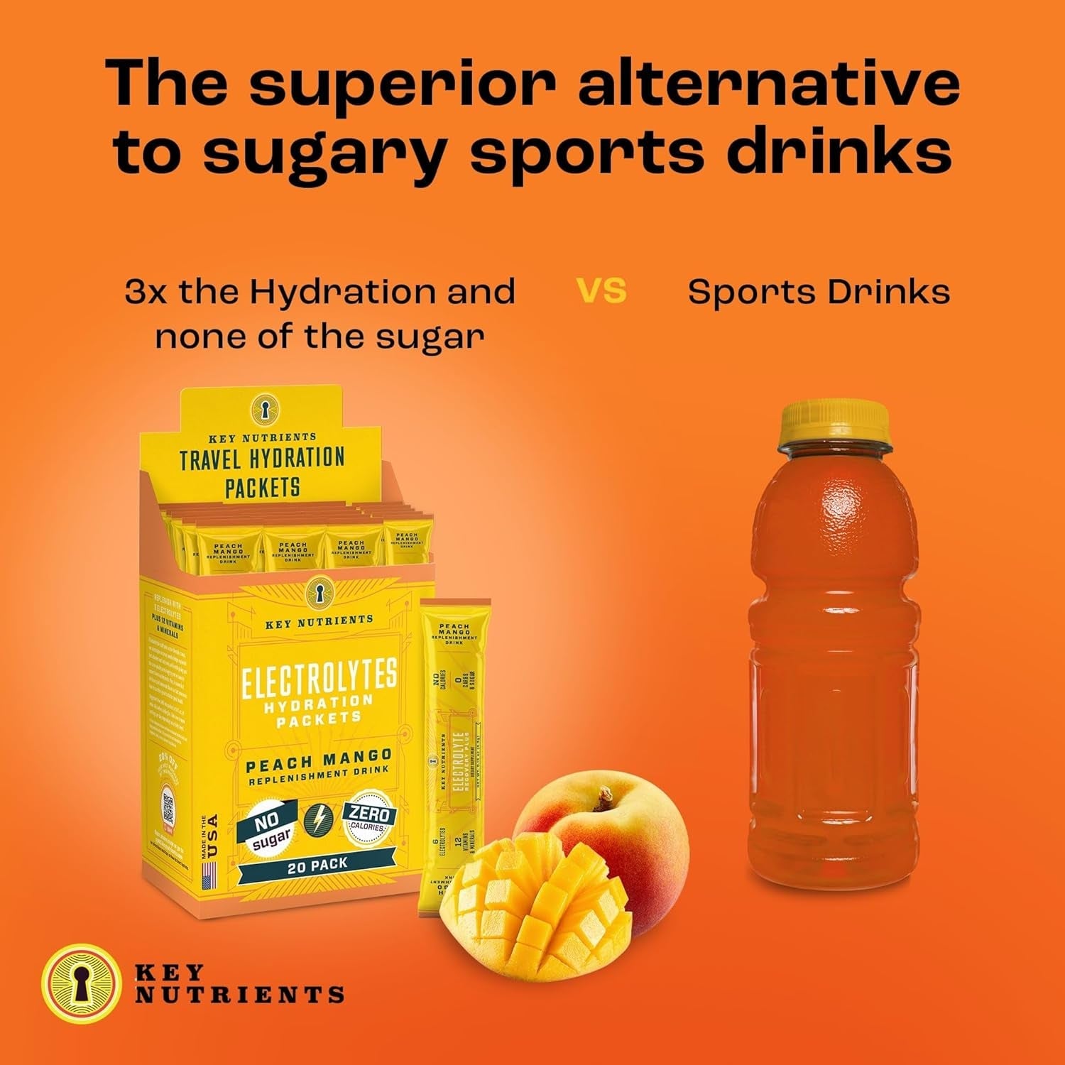 Electrolytes Powder Packets - Tropical Peach Mango 20 Pack Hydration Packets - Travel Hydration Powder - No Sugar, No Calories, Gluten Free - Made in USAElectrolytes Powder Packets - Tropical Peach Mango 20 Pack Hydration Packets - Travel Hydration Powder - No Sugar, No Calories, Gluten Free - Made in USA