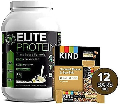 Elite Protein Powder - Vegan, Organic Plant Based Protein Powder, Pea and Hemp Protein, Muscle Recovery and Meal Replacement Protein Shake with 12 Kind Protein Bars (Vanilla - 1.24 Lbs)-Nature Fitness
