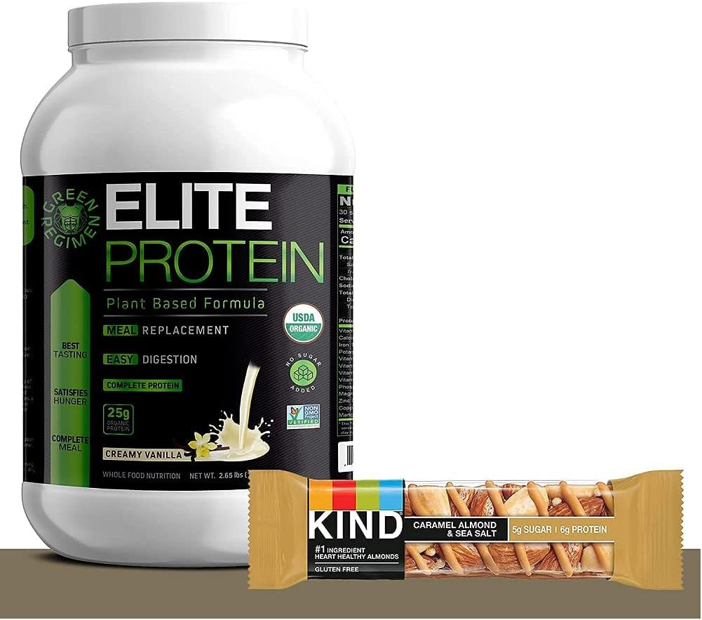 Elite Protein Powder - Vegan, Organic Plant Based Protein Powder, Pea and Hemp Protein, Muscle Recovery and Meal Replacement Protein Shake with 12 Kind Protein Bars (Vanilla - 1.24 Lbs)-Nature Fitness