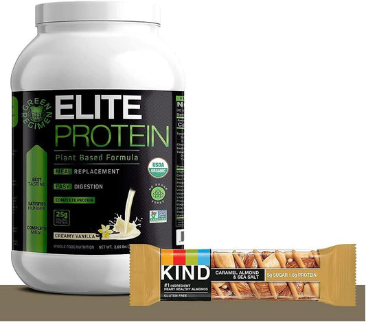 Elite Protein Powder - Vegan, Organic Plant Based Protein Powder, Pea and Hemp Protein, Muscle Recovery and Meal Replacement Protein Shake with 12 Kind Protein Bars (Vanilla - 1.24 Lbs)-Nature Fitness