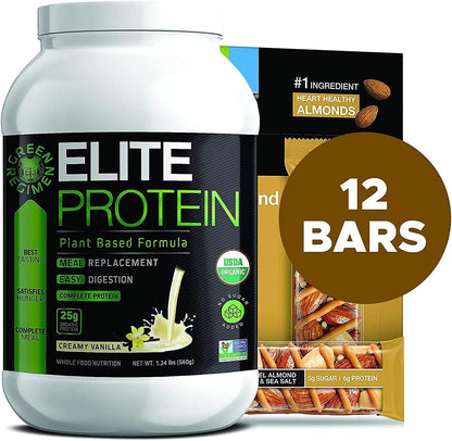 Elite Protein Powder - Vegan, Organic Plant Based Protein Powder, Pea and Hemp Protein, Muscle Recovery and Meal Replacement Protein Shake with 12 Kind Protein Bars (Vanilla - 1.24 Lbs)-Nature Fitness