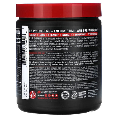 E.S.P. Extreme Energy Stimulant Pre - Workout, Blue Raspberry, 10 Oz (275 G)E.S.P. Extreme Energy Stimulant Pre - Workout, Blue Raspberry, 10 Oz (275 G)