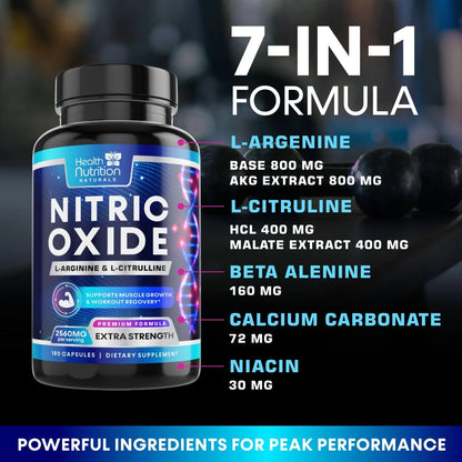 Extra Strength Nitric Oxide Supplement 3X Strength L Arginine, Citrulline Malate, AAKG, Beta Alanine - Premium Muscle Supporting Nitric Booster - Natural Energy & Heart Health Support - 180 CapsulesExtra Strength Nitric Oxide Supplement 3X Strength L Arginine, Citrulline Malate, AAKG, Beta Alanine - Premium Muscle Supporting Nitric Booster - Natural Energy & Heart Health Support - 180 Capsules