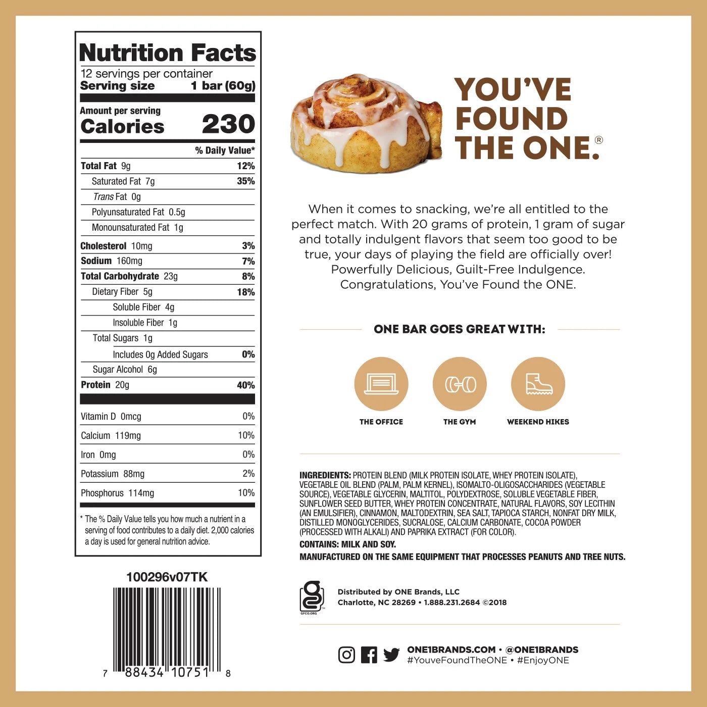 ONE Protein Bar, Cinnamon Roll, 20G Protein, 12 Ct