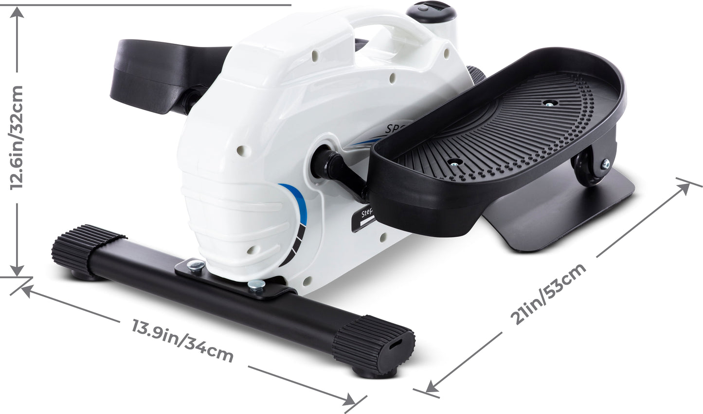 Compact Elliptical Fitness Stand up and Sit down Step Machine, Portable Mini Stepper Exercise, While Seated, Handle, Digital Readout, All the Equipment for a Great Workout in White and Black