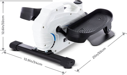 Compact Elliptical Fitness Stand up and Sit down Step Machine, Portable Mini Stepper Exercise, While Seated, Handle, Digital Readout, All the Equipment for a Great Workout in White and Black